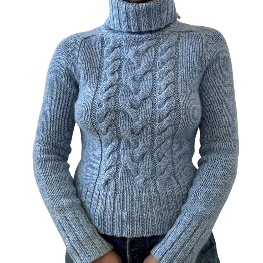 Vintage Y2K Express Blue Angora Ribbed Fluffy Fuzzy Soft Turtleneck Sweater Sz M